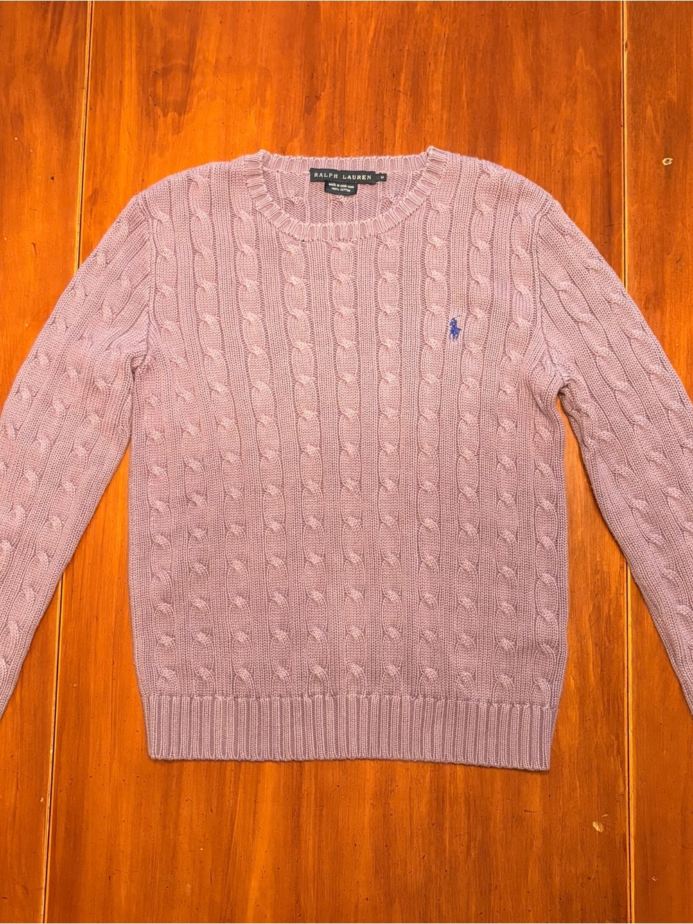 Ralph Lauren Light Lavender Cable Knit Crewneck Sweater